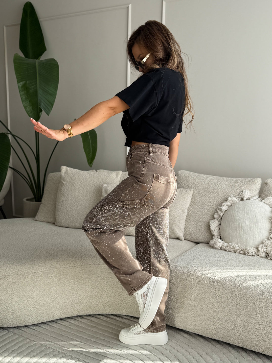 Rose | Crystal Jeans Brown Barrel