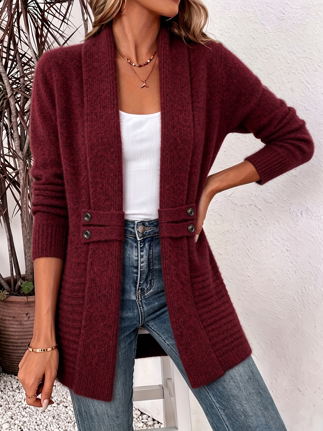 Xalviere | Elegante Dames Cardigan - Open Voorkant & Ingenaaide Taille
