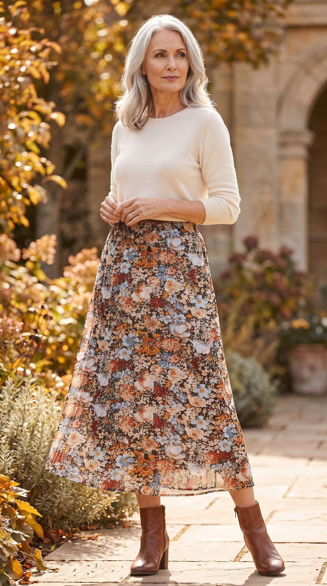 Imke | Bloemenprint Rok met Elastische Taille