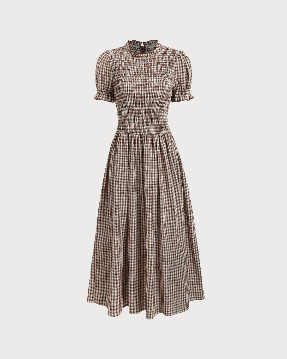 Janine | Midi Jurk met Ruitprint & Pofmouwen
