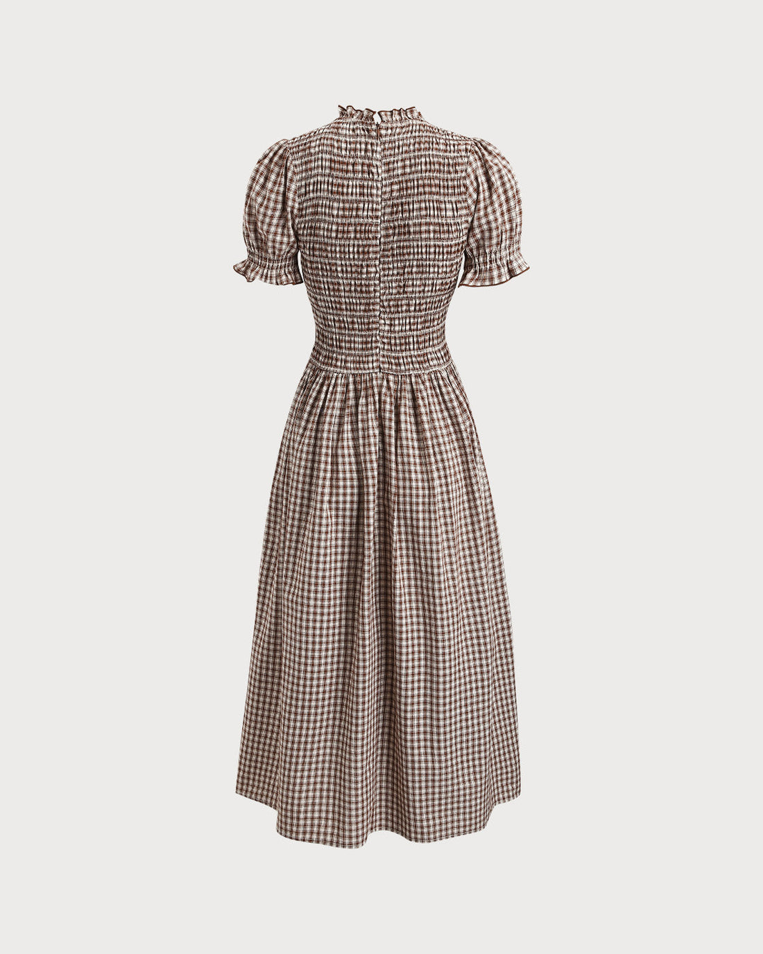 Janine | Midi Jurk met Ruitprint & Pofmouwen